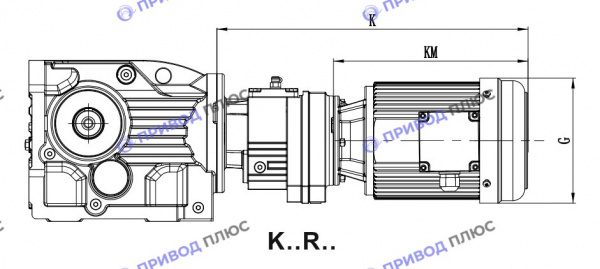 Конический мотор-редуктор K/KA/KH/KF/KAF/KHF127R77-Y0,12-4P-17550-A-M1-0⁰